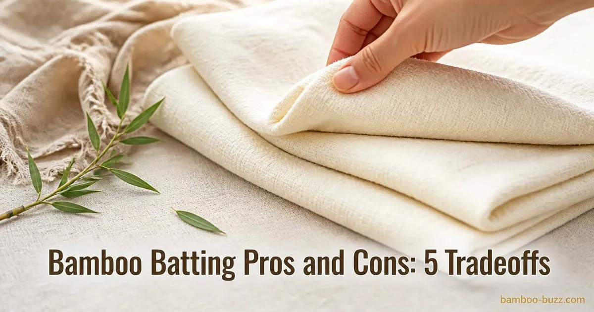 folded bamboo batting fabric with visible weave texture and bamboo leaves on natural linen background