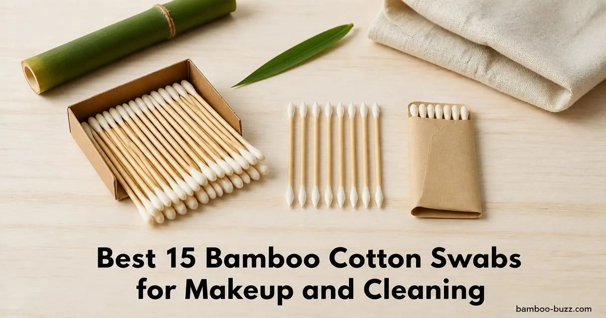 best bamboo cotton swabs: unbleached rounded, double-pointed precision, and travel pack on light wood with a bamboo stalk.