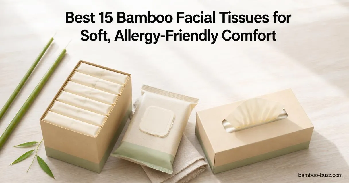 best bamboo facial tissues: three tissue packs (box, wet/dry pouch, unbleached flat box) with bamboo sprig on light wood