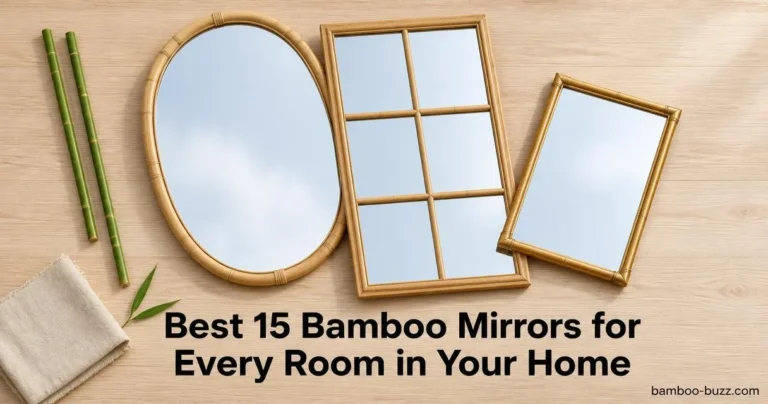 best bamboo mirror trio: oval full-length, window-pane, vintage bamboo-joint wall mirrors on light wood with bamboo stalks