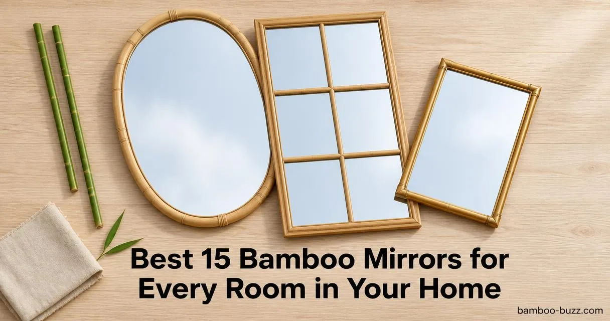 best bamboo mirror trio: oval full-length, window-pane, vintage bamboo-joint wall mirrors on light wood with bamboo stalks