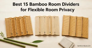 best bamboo room divider: folded panels (beige 6-panel, natural 6-panel, 5-panel) on light wood with bamboo stalks