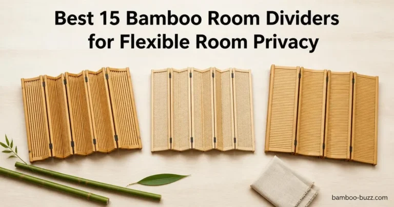best bamboo room divider: folded panels (beige 6-panel, natural 6-panel, 5-panel) on light wood with bamboo stalks